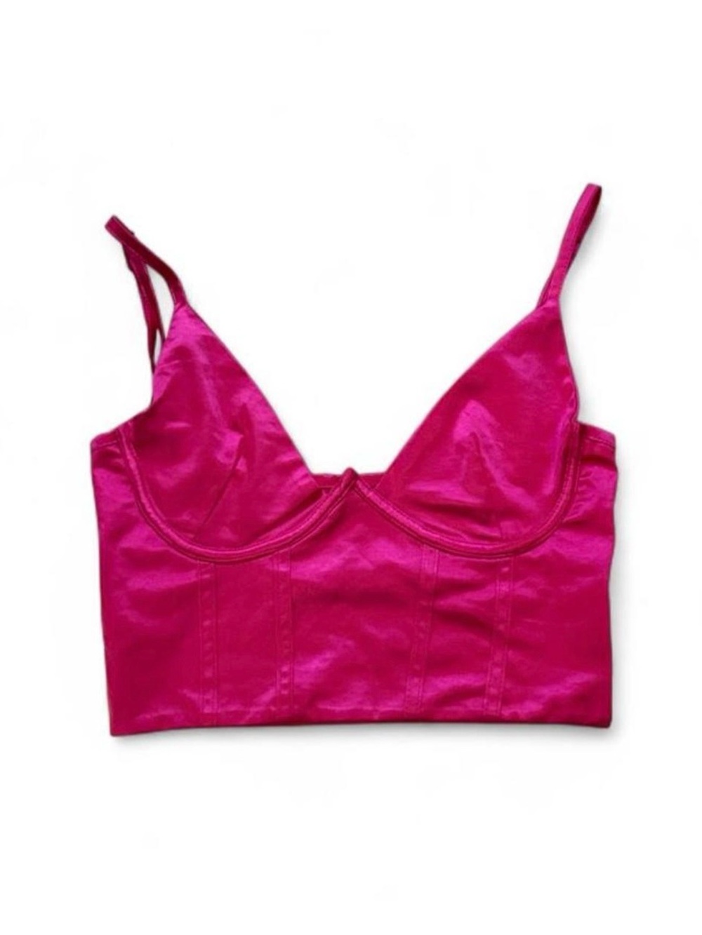 Pink Satin Spaghetti Adjustable Strap Crop Top